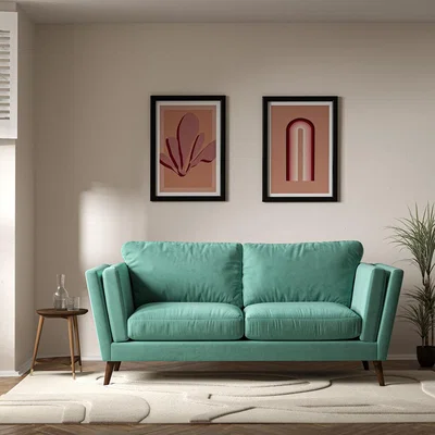 La Redoute Frida Contemporary Velvet 3 Seater Feather Sofa with Dark Wood Legs