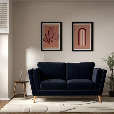 La Redoute Frida Contemporary Velvet 2 Seater Feather Sofa with Light Wood Legs