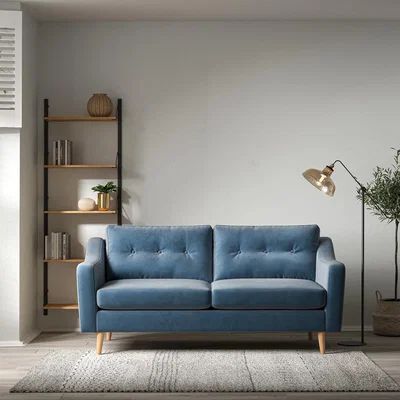 La Redoute Rosa Curve Buttoned Velvet 3 Seater Sofa with Light Wood Legs
