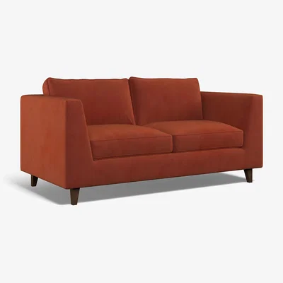 La Redoute Claudia Angular Velvet 2 Seater Feather Sofa with Dark Wood Legs