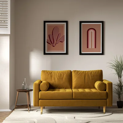 La Redoute Coco Mid-Century Velvet 2 Seater Sofa with Light Wood Legs