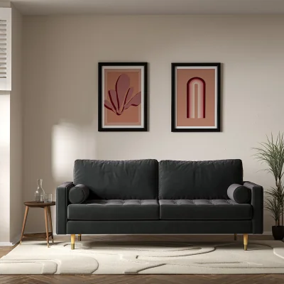 La Redoute Coco Mid-Century Velvet 3 Seater Sofa with Light Wood Legs