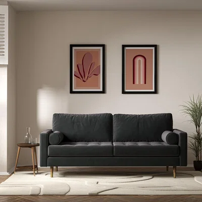 La Redoute Coco Mid-Century Velvet 3 Seater Sofa with Walnut Legs