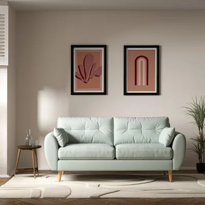 La Redoute Ada Scandi Buttoned Soft Brushed 3 Seater Sofa with Light Wood Legs