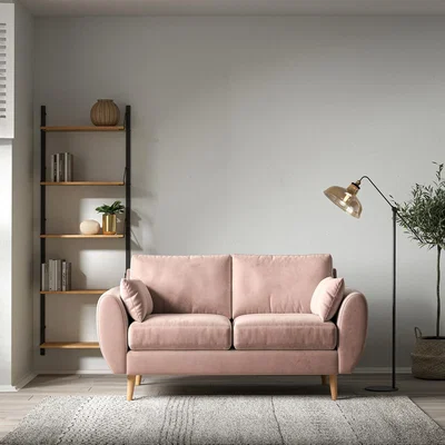 La Redoute Ada Scandi Velvet 2 Seater Sofa with Light Wood Legs