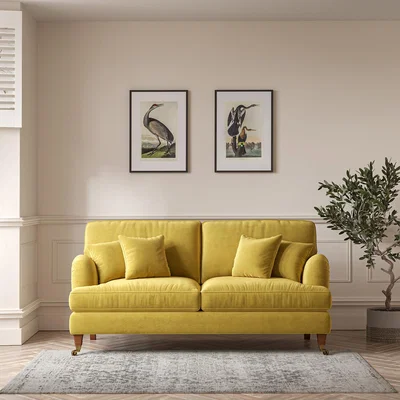 La Redoute Emeline Textured Velvet 3 Seater Sofa with Antique Castor Legs