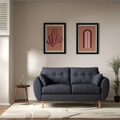 La Redoute Ada Scandi Buttoned Soft Brushed 2 Seater Sofa with Light Wood Legs
