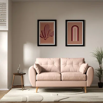 La Redoute Ada Scandi Buttoned Soft Brushed 2 Seater Sofa with Light Wood Legs