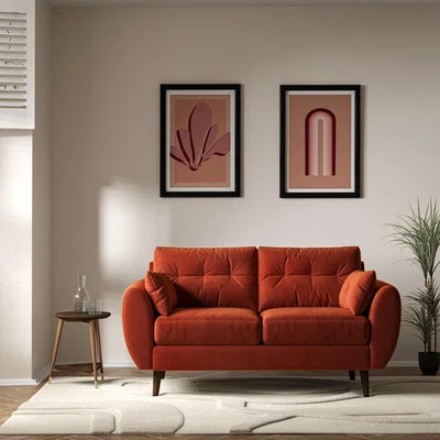 La Redoute Ada Scandi Buttoned Velvet 2 Seater Sofa with Dark Wood Legs