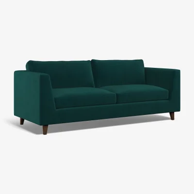 La Redoute Claudia Angular Velvet 3 Seater Feather Sofa with Dark Wood Legs