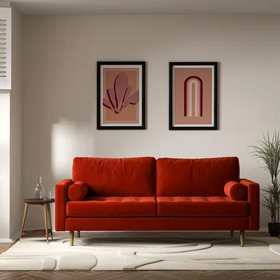 La Redoute Coco Mid-Century Velvet 3 Seater Sofa with Walnut Legs