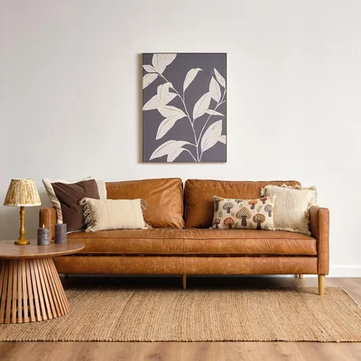 La Redoute Groton Mid-century 3 Seater Vintage Leather Sofa with Solid Wood Legs