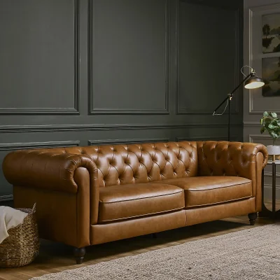 La Redoute Langford New England Leather Chesterfield 3 Seater Sofa