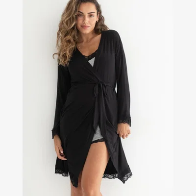 Marks & Spencer Pour Moi Women's Sofa Loves Lace Jersey Wrap Dressing Gown - 22 - Black, Black