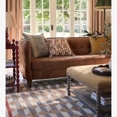 OKA OKA, Abbotsford Leather 3-Seater Sofa - Aged Tobacco, Sofa