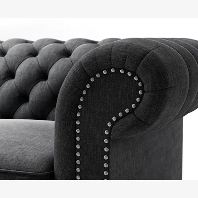 Oak&More Kensington Chesterfield Black Linen 3 Seater Sofa