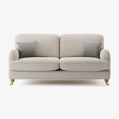 Oak&More Chilworth Natural Fabric 3 Seater Sofa with Navy Cushions