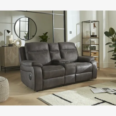 Oak&More Hanson Graphite Fabric 2 Seater Recliner Sofa with Media Console
