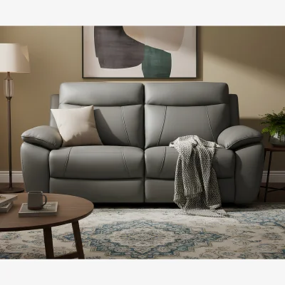 Oak&More Baltimore Dark Grey Leather 3 Seater Recliner Sofa