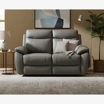 Oak&More Baltimore Dark Grey Leather 2 Seater Recliner Sofa
