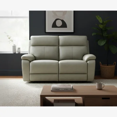 Oak&More Cooper Light Grey Leather 2 Seater Recliner Sofa