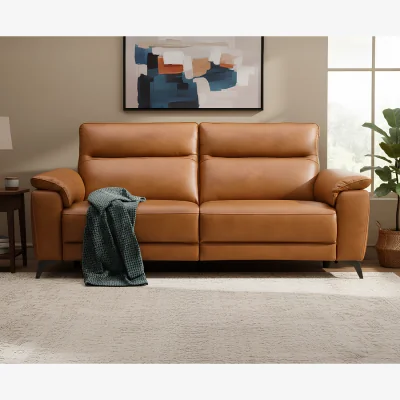 Oak&More Sinclair Cognac Leather 3 Seater Recliner Sofa