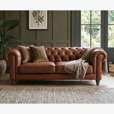 Oak&More Jameson Chestnut Leather 3 Seater Sofa