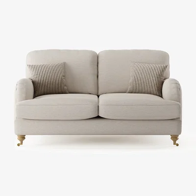 Oak&More Chilworth Natural Fabric 2 Seater Sofa with Grey Cushions