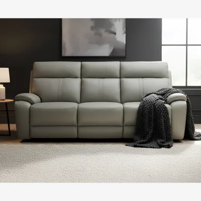 Oak&More Cooper Light Grey Leather 3 Seater Recliner Sofa