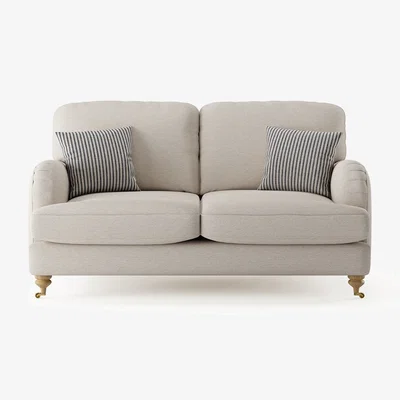 Oak&More Chilworth Natural Fabric 2 Seater Sofa with Navy Cushions