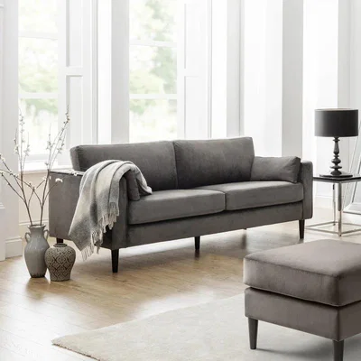Downtown Julian Bowen Hayward Velvet Grand 3 Seater Sofa In Grey