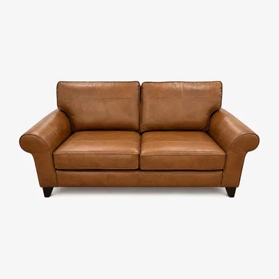Downtown The Lounge Co Penelope 3 Seater Sofa in Dallas Tan Leather With Vintage Oak Tapered Legs
