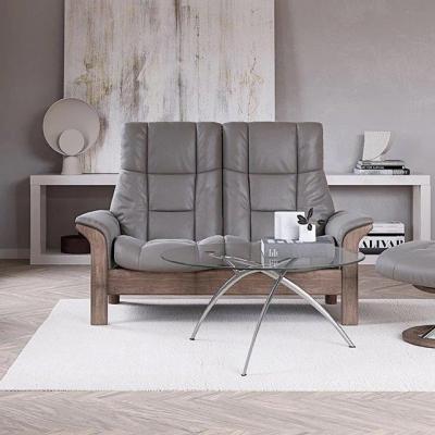 Downtown Stressless Quickship Windsor 2 Seater High Back Sofa Paloma Beige/Oak, Leather, 2 Seat