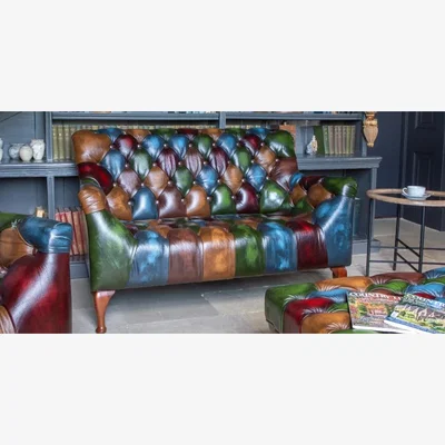 Downtown Metropolitan Rub-Off Leather Patchwork 2 Seater Sofa