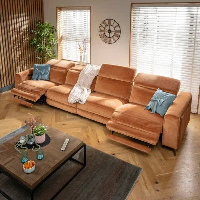 Quatropi Large 4 Seater Power Recliner Sofa Couch Orange 374x105cm