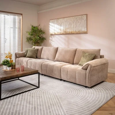 Quatropi Large Modern 4 Seater Modular Sofa Sectional Settee Neutral Beige Fabric 323x88cm 16