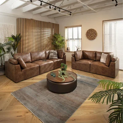 Quatropi Martha 5 Seater Modular 3 & 2 Seater Sofa Set Antique Brown 1+2S