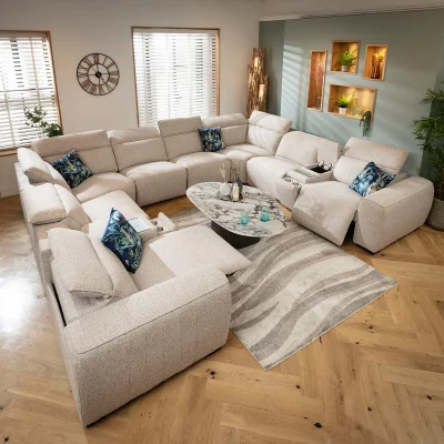 Quatropi Large 8 Seater Recliner U-Shape Sofa Charger Cup Holders Storage Beige 386x329cm 11C2