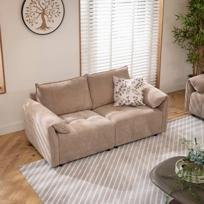 Quatropi Modern Small 2 Seater Sofa Modular Settee Neutral Beige Fabric 176x88cm 2S