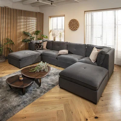 Quatropi Anni 4 Seater U-Shape Sofa Grey Velvet 366x192cm 7