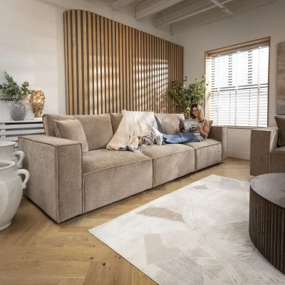 Quatropi Rupert Modern 3 Seater Sofa Beige 309x98cm