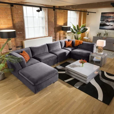 Quatropi Mikey 6 Seater U-Shape Sofa Dark Grey 380x190cm 6