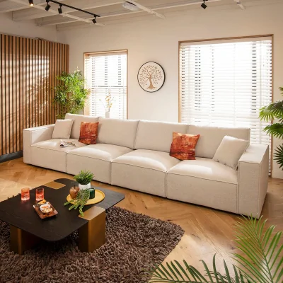 Quatropi Large Modern 4 Seater Modular Sofa Sectional Settee Natural Cream Fabric 398x98cm 16