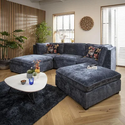 Quatropi Anni 3 Seater U-Shape Sofa Blue Chenille 279x192cm 4