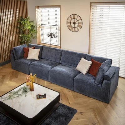 Quatropi Martha 4 Seater Modular Sofa Blue Chenille 348x92cm 16