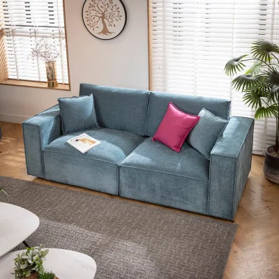 Quatropi Modern Small 2 Seater Sofa Modular Settee Aqua Blue Fabric 220x98cm 2S