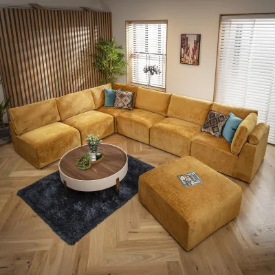Quatropi ExDisplay Martha 6 Seater U-Shape Sofa Mustard Chenille 348x256cm 9L