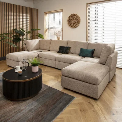 Quatropi Sully 4 Seater U-Shape Sofa Biscuit Beige Boucle 320x160cm 7