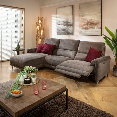 Quatropi ExDisplay Merlin 3 Seater Electric Recliner Sofa with Left-Hand Chaise Bronze Charcoal 270x160cm