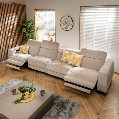 Quatropi Large 4 Seater Power Recliner Sofa Couch Grey 374x105cm